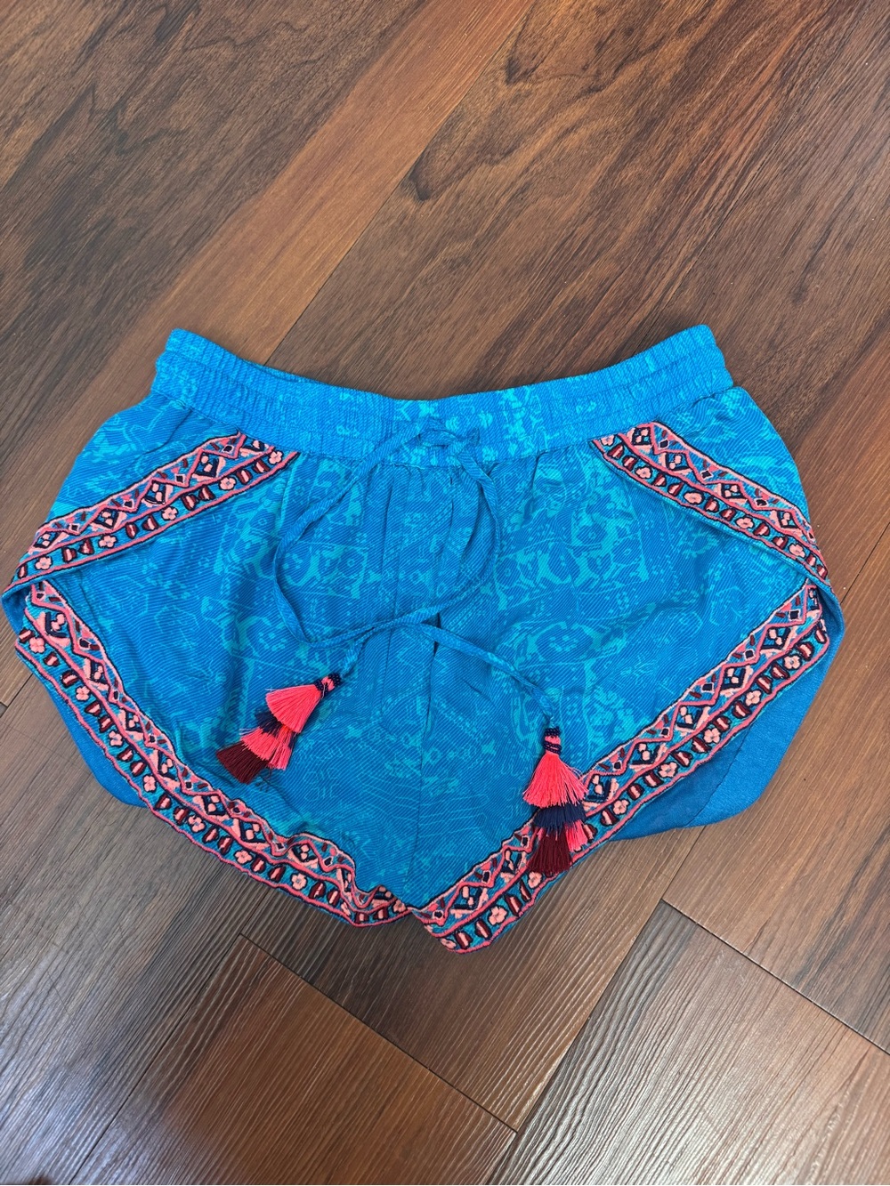 Rococo Sand Bright Turquoise Embroidered Resort Shorts